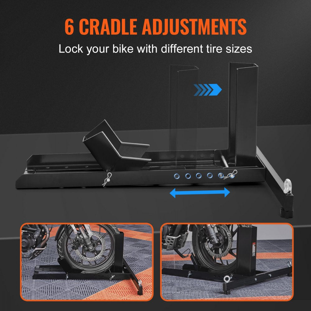 Motorcycle Wheel Chock Upright, 1800 lbs Capacity, Heavy-duty Steel Motorcycle Front Wheel Stand with 6 Adjustable Holes, For 15"-22" Off-Road Motorcycles, Standard Motorcycles