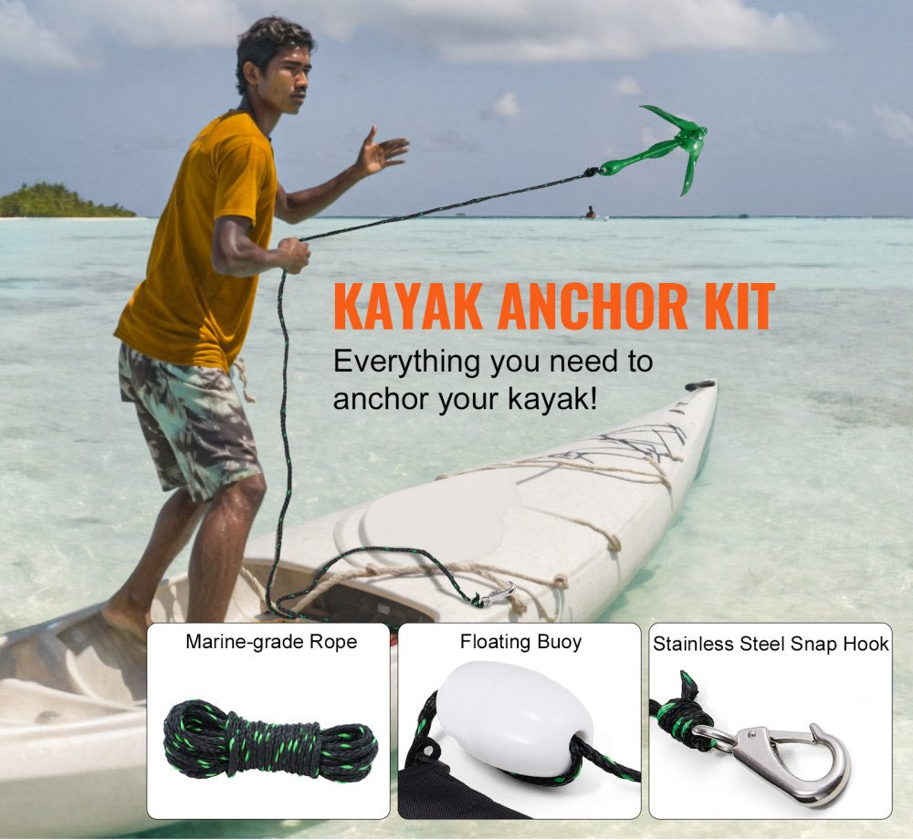 Kayak Anchor Kit, 3.5 lb Paddle Board Anchor Kit with 26.2 ft/8 m Rope and Buoy, Folding Small Boat Anchor with Storage Bag and Snap Hook, Kayak Accessories for Kayaks, Small Boats, Canoes