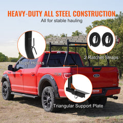 Truck Rack, 46-71inch Extendable Truck Ladder Rack, 800 lbs Capacity Steel Ladder Rack for Truck with Non-Drilling J-bolts, Heavy Duty Truck Bed Rack for Kayak, Surfboard, Lumber, Ladder