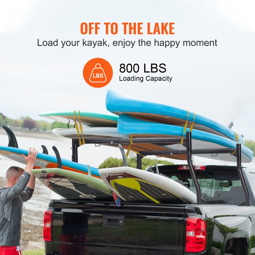 Truck Rack, 46-71inch Extendable Truck Ladder Rack, 800 lbs Capacity Steel Ladder Rack for Truck with Non-Drilling J-bolts, Heavy Duty Truck Bed Rack for Kayak, Surfboard, Lumber, Ladder