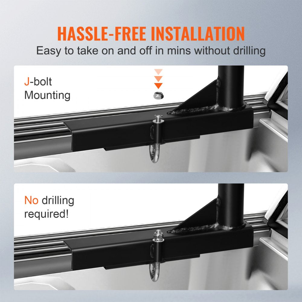 Truck Rack, 46-71inch Extendable Truck Ladder Rack, 800 lbs Capacity Steel Ladder Rack for Truck with Non-Drilling J-bolts, Heavy Duty Truck Bed Rack for Kayak, Surfboard, Lumber, Ladder
