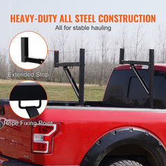 Truck Rack, 19-34inch Extendable Truck Ladder Rack, 38.6"-43.6" Adjustable Height, 250 lbs Capacity Steel Ladder Rack for Truck, Heavy Duty Truck Bed Rack for Kayak, Surfboard, Lumber, Ladder