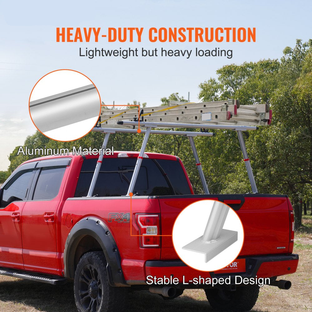 Truck Rack, 800 lbs Capacity, 17-29in Adjustable Height, Aluminum Ladder Rack for Truck with 8 Non-Drilling C-clamps, Heavy Duty Truck Bed Rack Two-Bar Set for Kayak, Surfboard, Lumber, Ladder