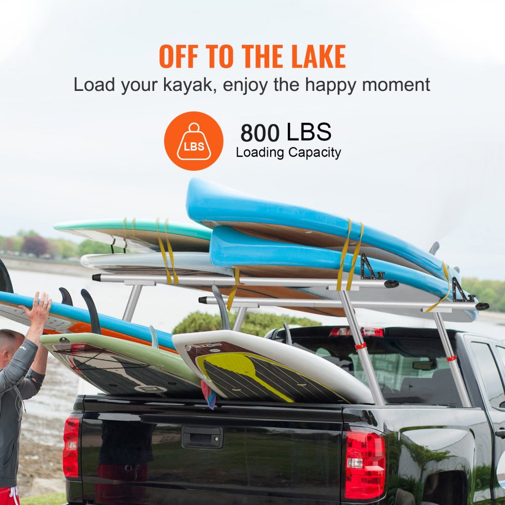 Truck Rack, 800 lbs Capacity, 17-29in Adjustable Height, Aluminum Ladder Rack for Truck with 8 Non-Drilling C-clamps, Heavy Duty Truck Bed Rack Two-Bar Set for Kayak, Surfboard, Lumber, Ladder