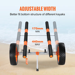 Heavy Duty Kayak Cart, 450lbs Load Capacity, Detachable Canoe Trolley Cart with 12`` Solid Tires, Adjustable Width & Nonslip Support Foot, for Kayaks Canoes Paddleboards Float Mats Jon Boats