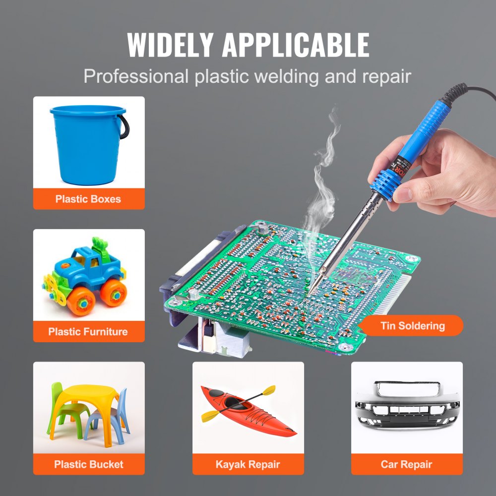 Plastic Welding Kit, 100W Plastic Welder Soldering Iron Gun, Car Bumper Repair Kit with 2 Welding Tips, 1 Soldering Tip, 20 Plastic Welding Rods for Kayak/Toys/Plastic Crack/Electronics Repair