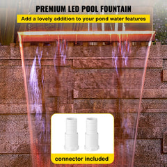 Fountain Spillway 23.6x3.2x8.1 Inch, Pool Waterfall Fountain 17 Colors Led, Pool Water Fall Kit with Remote, Pool Spillway Solid Acrylic Pool Waterfall for Garden Pond, Swimming Pool, Square