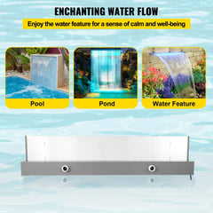 Fountain Spillway 35x3.2x8.1 Inch, Pool Waterfall Fountain 17 Colors Led, Pool Water Fall Kit with Remote, Pool Spillway Solid Acrylic Pool Waterfall for Garden Pond, Swimming Pool, Square