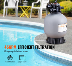 Sand Filter, 19-inch, Up to 45 GPM Flow Rate, Above Inground Swimming Pool Sand Filter System with 7-Way Multi-Port Valve, Filter, Backwash, Rinse, Recirculate, Waste, Winter, Closed Functions