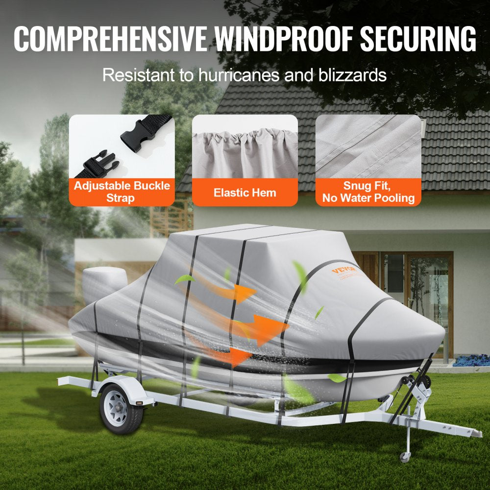 T Top Boat Cover, 24`-26` Waterproof Trailerable T-Top Boat Cover, 600D Marine Grade PU Oxford, with Windproof Buckle Straps, for Center Console Boat with T Top Roof, Fits 24`-26`L x 106"W, Grey