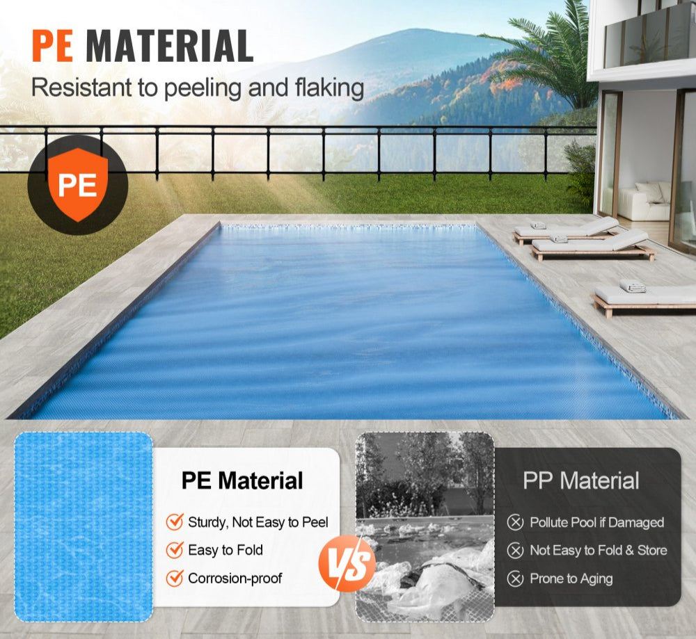 32 x 16 ft Rectangular Solar Pool Cover for Swimming Pool, Above Ground Pool Solar Cover, 16 mil Blue