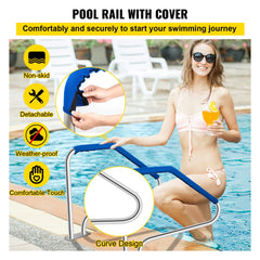 Pool Handrail, 49.4" x 34" Swimming Pool Stair Rail, 304 Stainless Steel Stair Pool Hand Rail Rated 375lbs Load Capacity, Pool Rail with Quick Mount Base Plate, and Complete Mounting Accessories