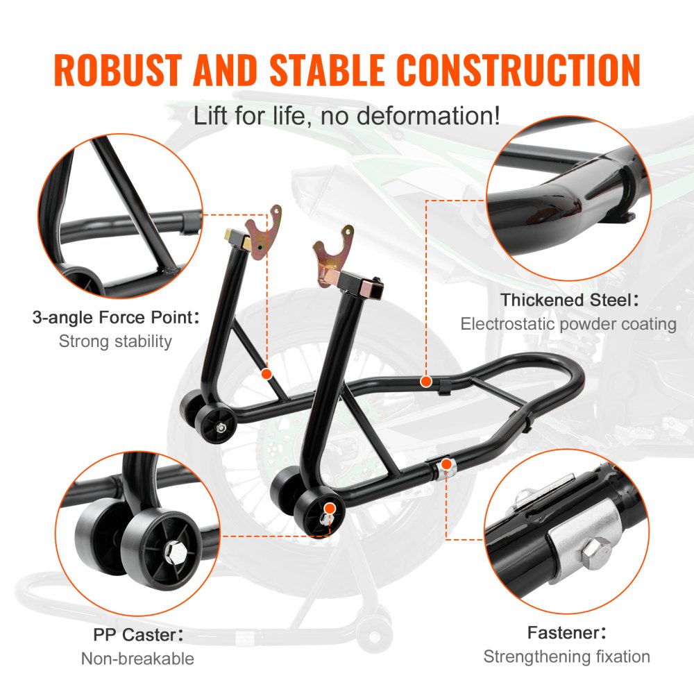 Motorcycle Rear Wheel Stand, with U + L Fork Swingarm Spool, 850 lbs Capacity Heavy Duty Rear Wheel Stand Motorcycle Lift Jack Stand, for Suzuki Yamaha Honda Kawasaki, Black