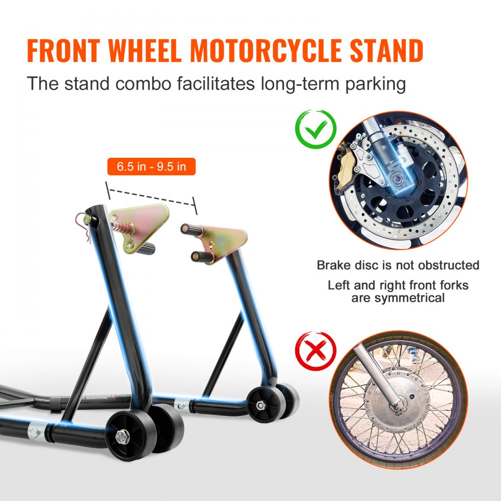 Motorcycle Stand Lift, 850lbs Front Rear Combo Stand Lift Stand, Front and Rear Wheel Fork Stand, U+L Fork Swingarm Spool, Compatible with Most Yamaha Honda Kawasaki Suzuki Motorcycles, Black