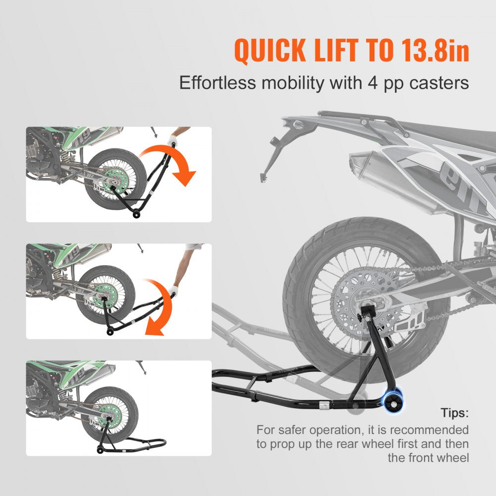 Motorcycle Stand Lift, 850lbs Front Rear Combo Stand Lift Stand, Front and Rear Wheel Fork Stand, U+L Fork Swingarm Spool, Compatible with Most Yamaha Honda Kawasaki Suzuki Motorcycles, Black