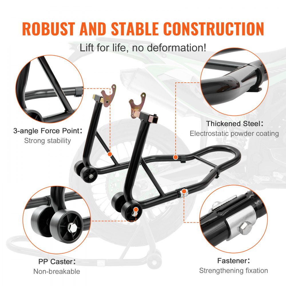 Motorcycle Stand Lift, 850lbs Front Rear Combo Stand Lift Stand, Front and Rear Wheel Fork Stand, U+L Fork Swingarm Spool, Compatible with Most Yamaha Honda Kawasaki Suzuki Motorcycles, Black