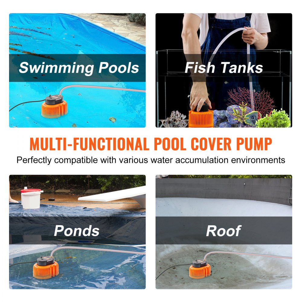 Automatic Pool Cover Pump, 1/10 HP 75W 540 GPH, 120V Submersible Swimming Pool Cover Pump, Water Removal Pump with 3 Hose Adapters 16 ft Drainage Hose & 25 ft Power Cord, for Pool Draining