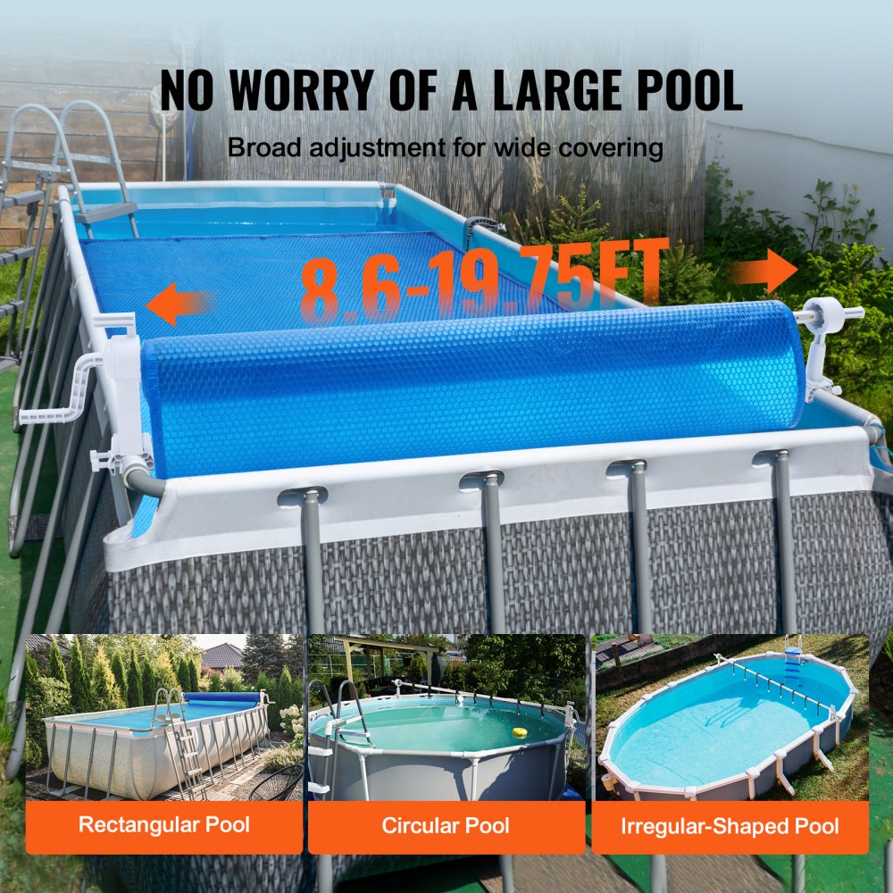 Aluminum Solar Pool Cover Roll 20ft, Above Ground Cover Roll Set for Pools 3-20ft Wide