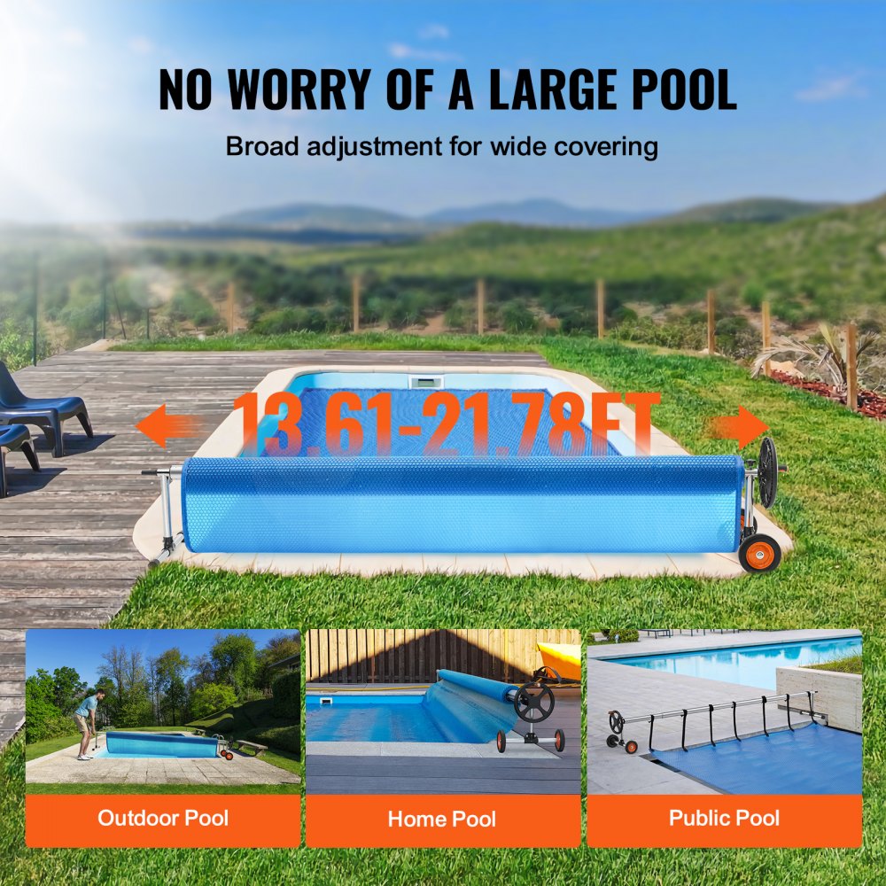 Solar Cover Reel 22 ft, Aluminum Pool Cover Reel for Inground Swimming Pools, Cover Reel Set with Sandbags & Rubber Wheels, Fits for 5-22 ft Width Swimming Pools