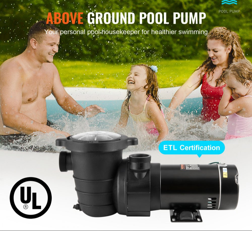 Above Ground Pool Pump, 1HP, 80 GPM Max Flow. Single Speed Pool Pump, 120V 3450 RPM 36 ft Max Lift Pool Pump with Strainer Basket