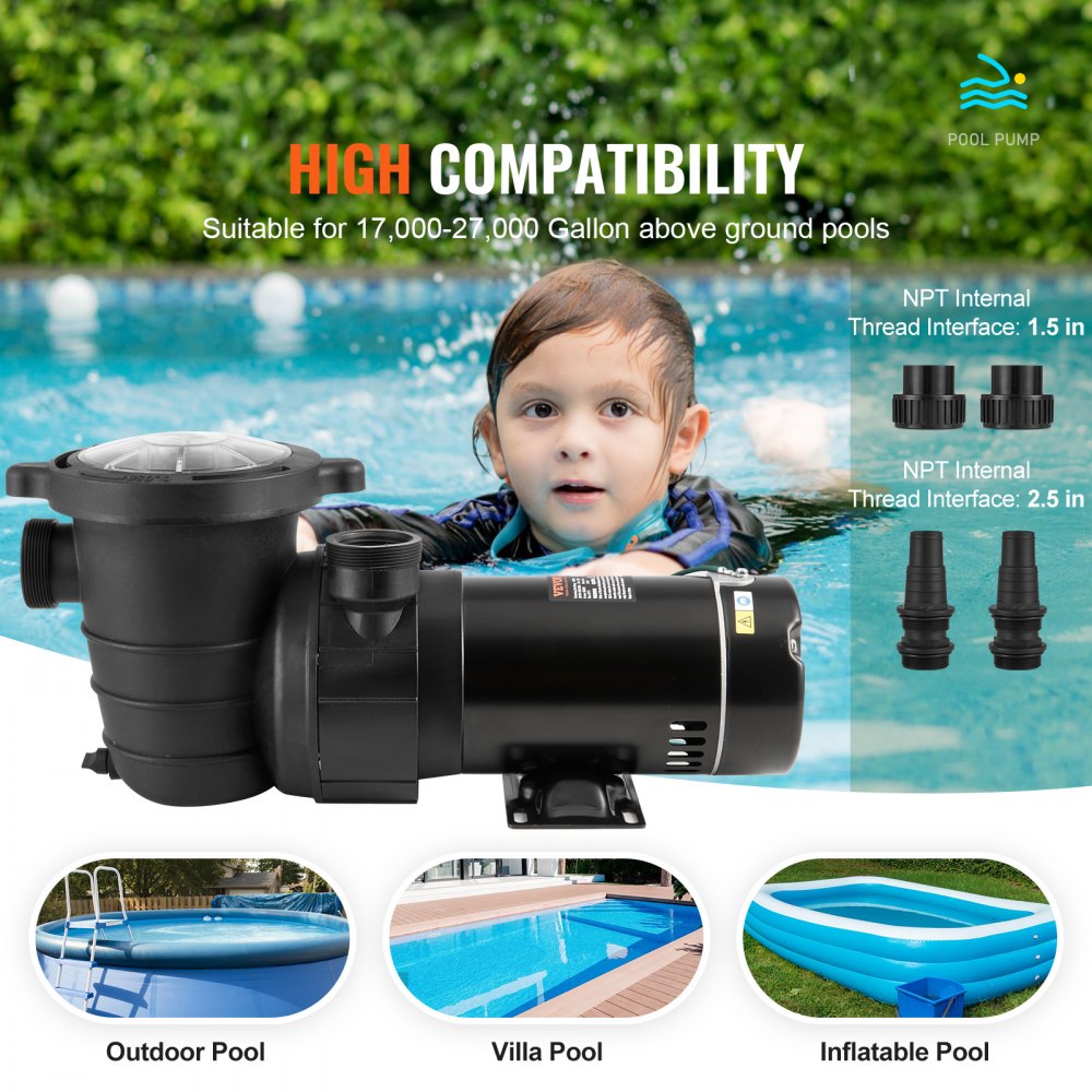 Above Ground Pool Pump, 1HP, 80 GPM Max Flow. Single Speed Pool Pump, 120V 3450 RPM 36 ft Max Lift Pool Pump with Strainer Basket