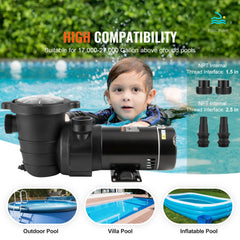 Above Ground Pool Pump, 1HP, 80 GPM Max Flow. Single Speed Pool Pump, 120V 3450 RPM 36 ft Max Lift Pool Pump with Strainer Basket