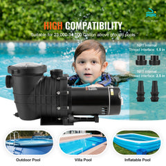 Above Ground Pool Pump, 1.5 HP, 100 GPM Single Speed Swimming Pool Pump, 110V/240V 3450 RPM 50.9 ft Max Head Pool Pump with Filter Basket, for Above Ground Pools Hot Tubs Spas