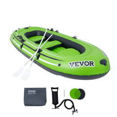 Inflatable Boat, 3-Person Inflatable Fishing Boat, Strong PVC Portable Boat Raft Kayak, 45.6" Aluminum Oars, High-Output Pump, Fishing Rod Holders, and 2 Seats, 1100 lb Capacity for Adults, Kids