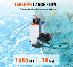 Sand Filter Pump for Above Ground Pools, 10-inch, 1585 GPH, 0.33 HP Swimming Pool Pumps System & Filters Combo Set with 5-Way Multi-Port Valve & Pressure Gauge, for Domestic and Commercial Pools