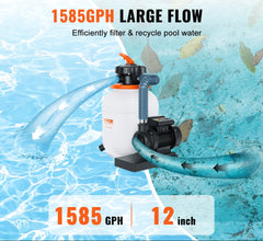 Sand Filter Pump for Above Ground Pools, 12-inch, 1585 GPH, 0.35 HP Swimming Pool Pumps System & Filters Combo Set with 5-Way Multi-Port Valve & Pressure Gauge, for Domestic and Commercial Pools