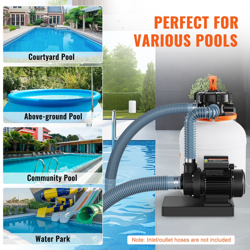 Sand Filter Pump for Above Ground Pools, 12-inch, 1585 GPH, 0.35 HP Swimming Pool Pumps System & Filters Combo Set with 5-Way Multi-Port Valve & Pressure Gauge, for Domestic and Commercial Pools