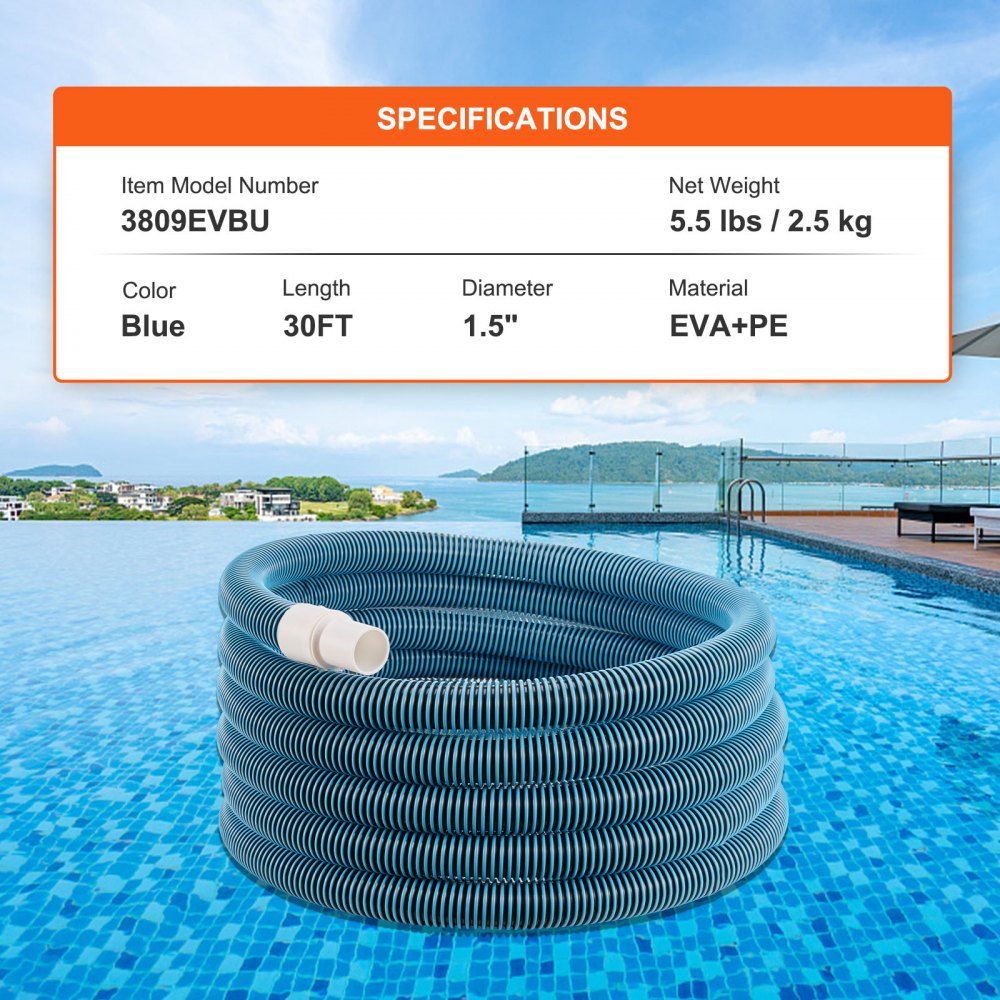 Heavy Duty Swimming Pool Hose, 1-1/2-Inch x 30-Feet, Pool Vacuum Cleaning Hose, Compatible with Above Ground Pool In-Ground Pool Sand Filter Pump Pool Pump Pool Skimmer