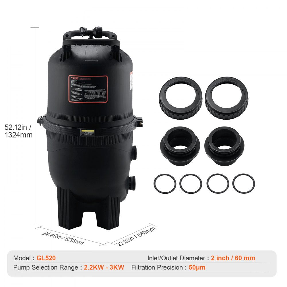 Cartridge Pool Filter, 525Sq. Ft Filter Area Inground Pool Filter, Above Ground Swimming Pool Filtration Filter System with Upgrade Filter &Leak-proof