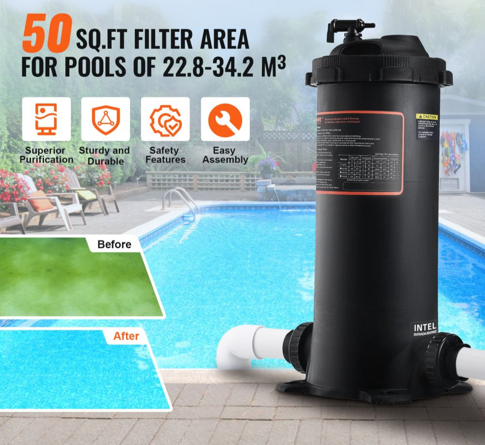 Cartridge Pool Filter, 50Sq. Ft Filter Area Inground Pool Filter, Above Ground Swimming Pool Filtration Filter System with Upgrade Filter &Leak-proof Casing, for Hot Tubs, Spa, Inflatable Pool