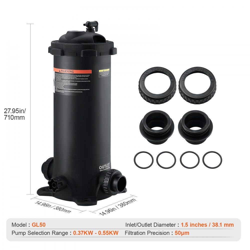 Cartridge Pool Filter, 50Sq. Ft Filter Area Inground Pool Filter, Above Ground Swimming Pool Filtration Filter System with Upgrade Filter &Leak-proof Casing, for Hot Tubs, Spa, Inflatable Pool