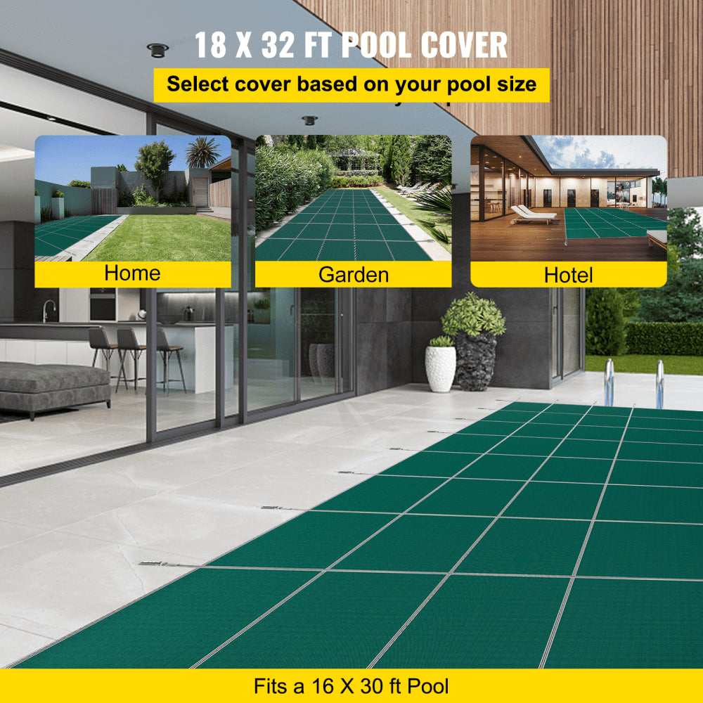 Pool Safety Cover Fits 16x30ft Rectangle Inground Safety Pool Cover Green Mesh Solid Pool Safety Cover