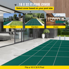 Pool Safety Cover Fits 16x30ft Rectangle Inground Safety Pool Cover Green Mesh Solid Pool Safety Cover