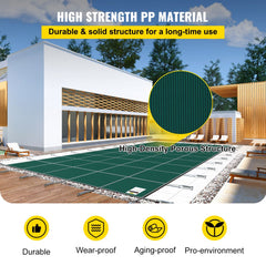 Pool Safety Cover Fits 16x30ft Rectangle Inground Safety Pool Cover Green Mesh Solid Pool Safety Cover