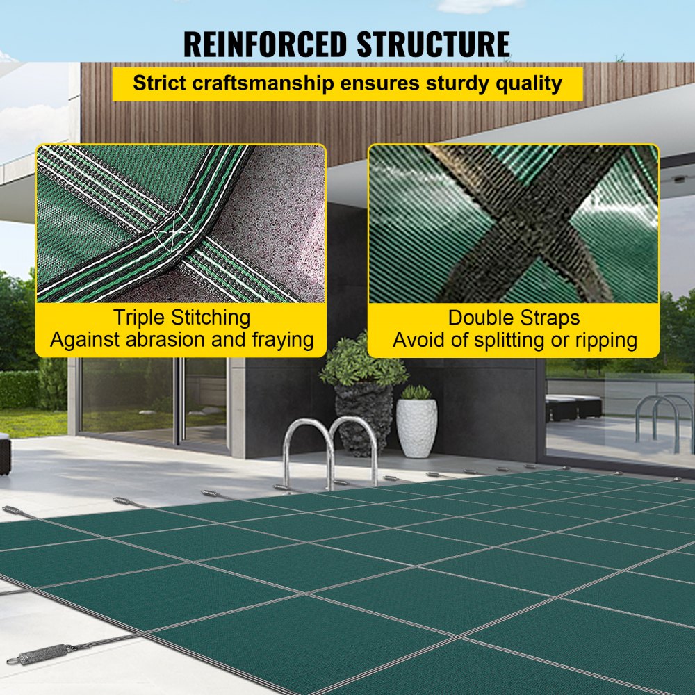 Pool Safety Cover Fits 16x30ft Rectangle Inground Safety Pool Cover Green Mesh Solid Pool Safety Cover