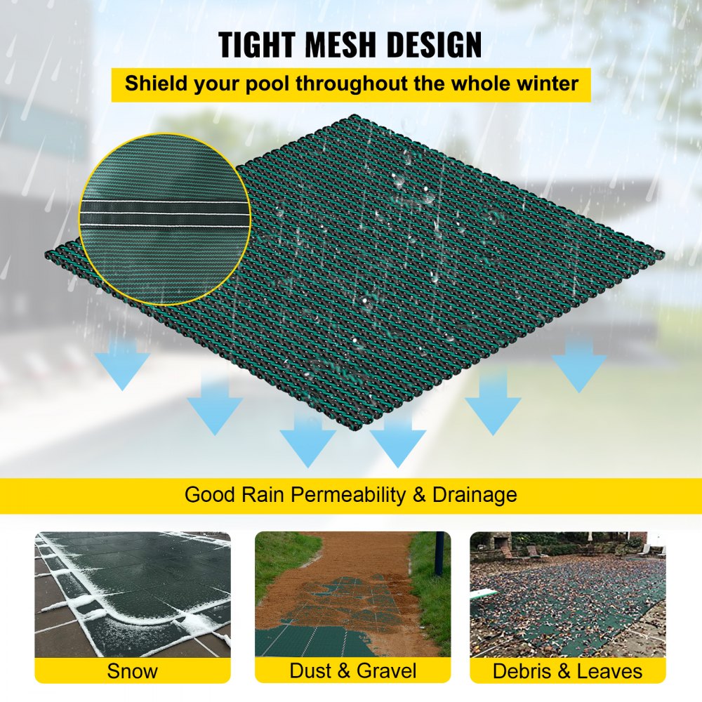 Pool Safety Cover Fits 16x30ft Rectangle Inground Safety Pool Cover Green Mesh Solid Pool Safety Cover