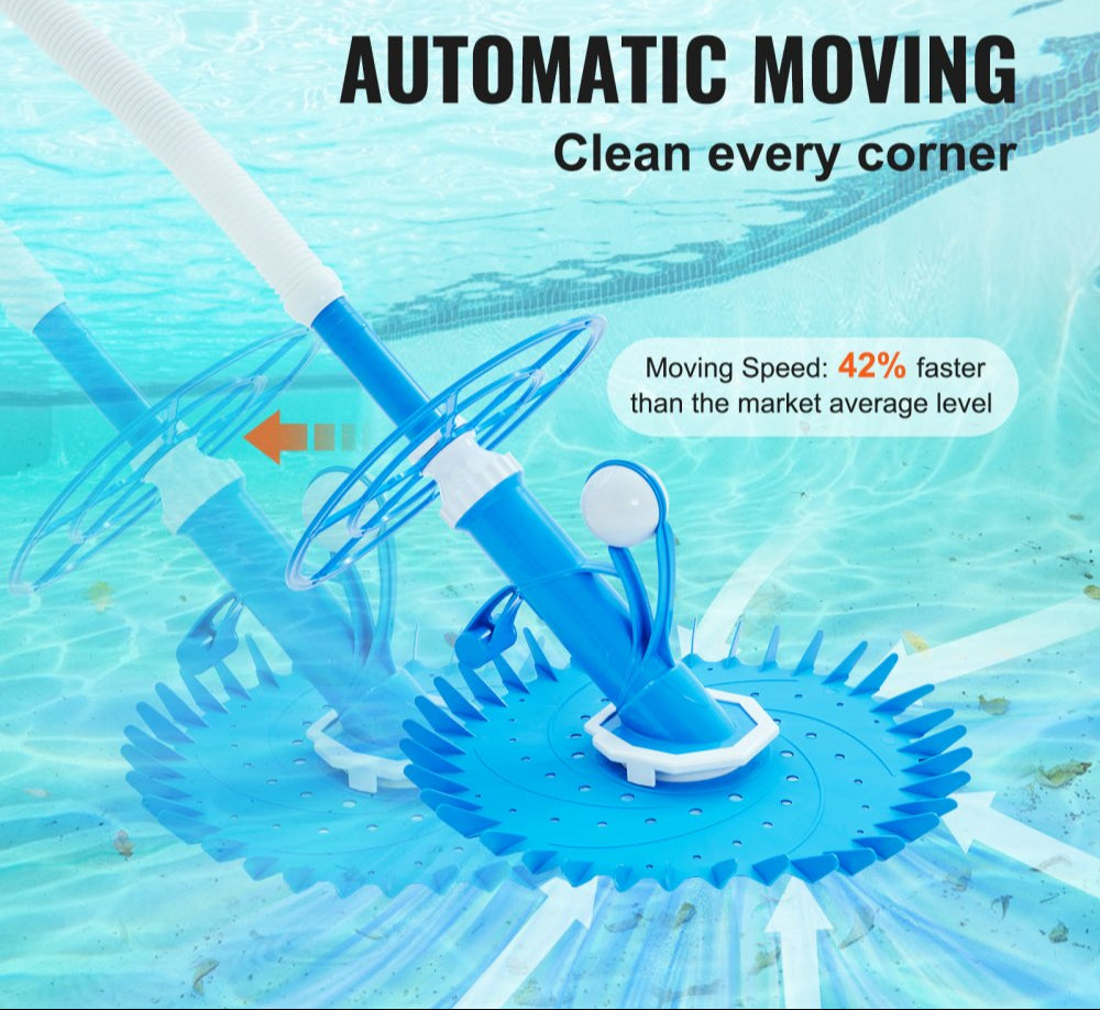 Automatic Suction Pool Cleaner, Low Noise Pool Vacuum Cleaner with Extra Diaphragm, 10 x 32 in Hoses & 36-Fin Disc, Side Climbing Pool Cleaners for Above-Ground & In-ground Swimming Pool