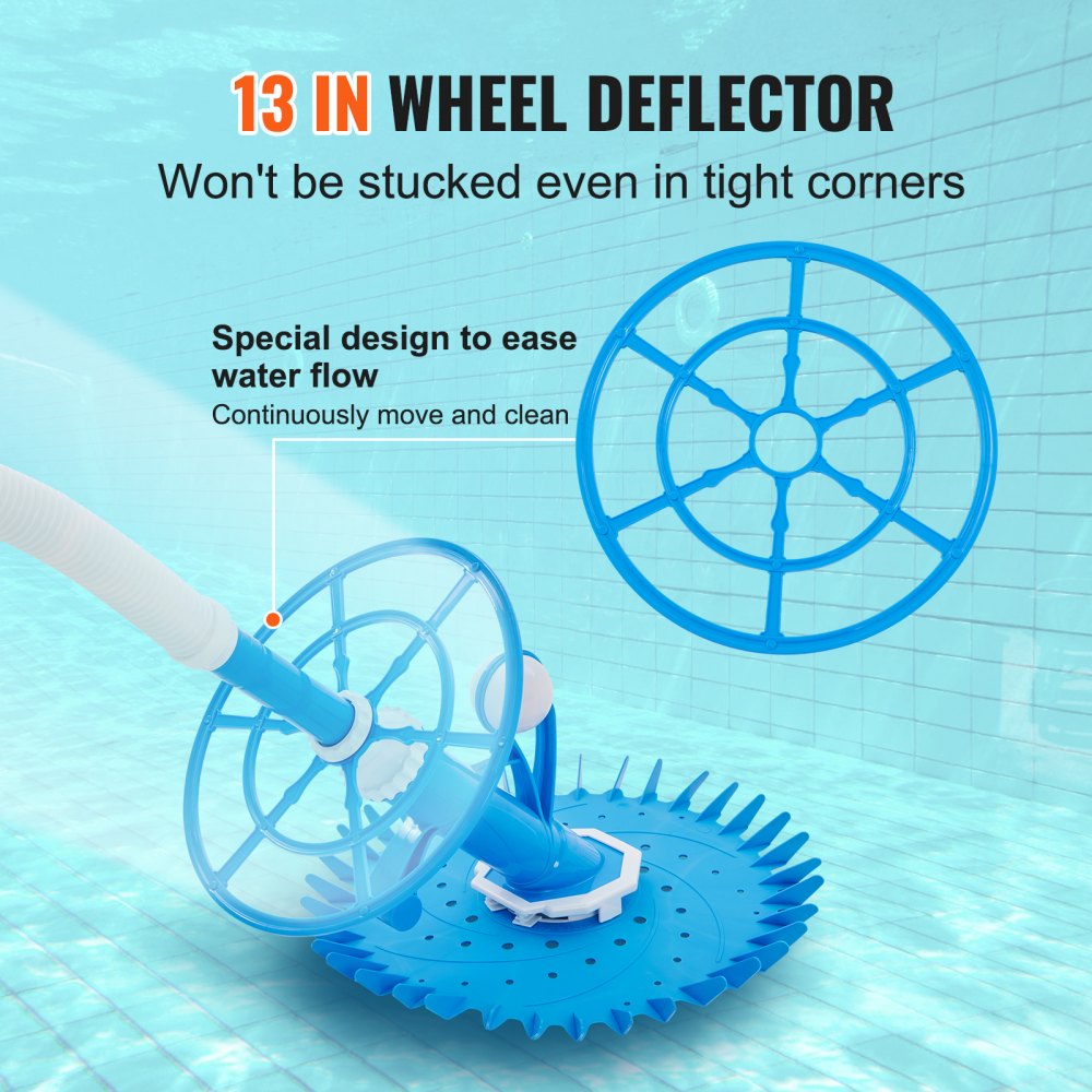 Automatic Suction Pool Cleaner, Low Noise Pool Vacuum Cleaner with Extra Diaphragm, 10 x 32 in Hoses & 36-Fin Disc, Side Climbing Pool Cleaners for Above-Ground & In-ground Swimming Pool