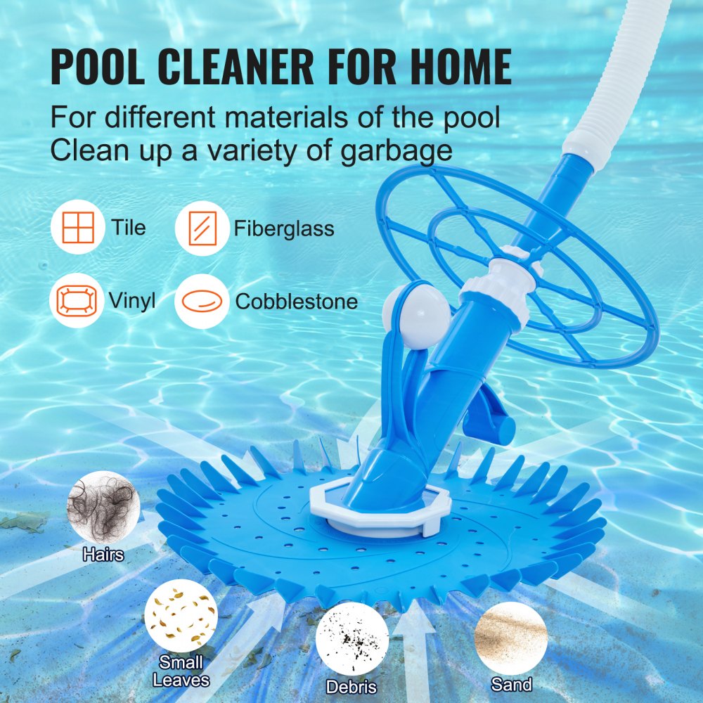 Automatic Suction Pool Cleaner, Low Noise Pool Vacuum Cleaner with Extra Diaphragm, 10 x 32 in Hoses & 36-Fin Disc, Side Climbing Pool Cleaners for Above-Ground & In-ground Swimming Pool