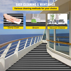 EVA Foam Faux Teak Boat Decking Sheet 94.5 X 47.2 Inch 5MM Thick Non-Skid Self-Adhesive for Marine Yacht RV Swimming Pool Garden Boat Flooring Sheet (Black + White Seam, 94.5" x 47.2")