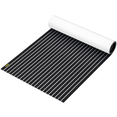 EVA Foam Faux Teak Boat Decking Sheet 94.5 X 47.2 Inch 5MM Thick Non-Skid Self-Adhesive for Marine Yacht RV Swimming Pool Garden Boat Flooring Sheet (Black + White Seam, 94.5" x 47.2")