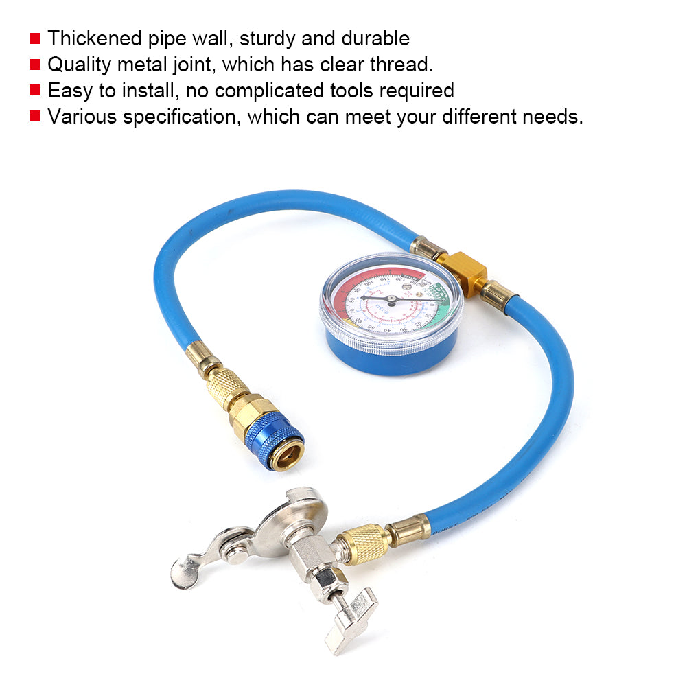 A/C R134A Refrigerant Charging Pipe Recharge Hose with Gauge Adapter Car Air Conditioning Repair Tool