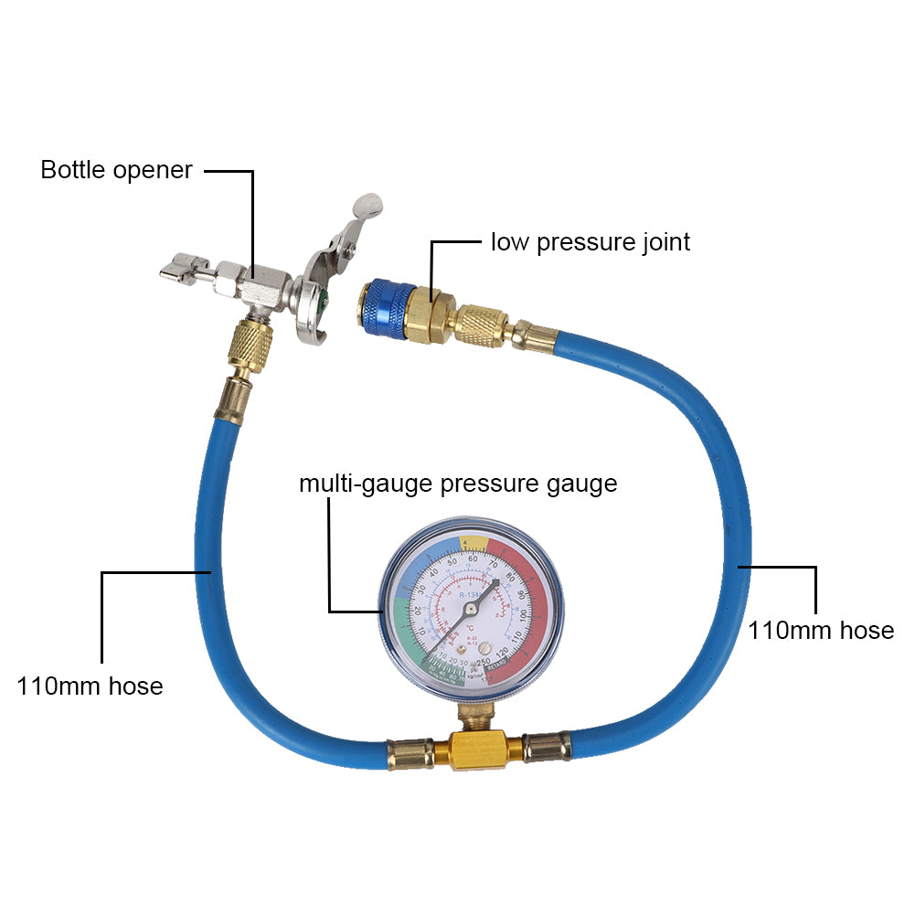 A/C R134A Refrigerant Charging Pipe Recharge Hose with Gauge Adapter Car Air Conditioning Repair Tool