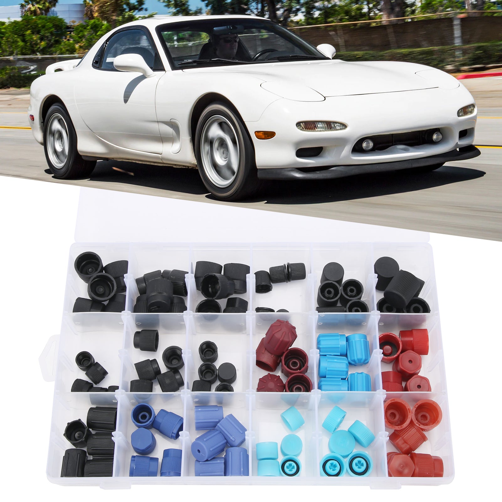 90pcs Air Conditioning Refrigerant Valve Core Caps Replacement Car A/C System Repairing Accessories