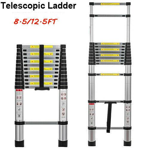 Telescopic Ladder Extension Aluminum Ladder Folding Multi Purpose-Button Retraction Non-Slip Load 330lbs for Household or Outdoor Work no need assembly required Strong stability 8.5FT
