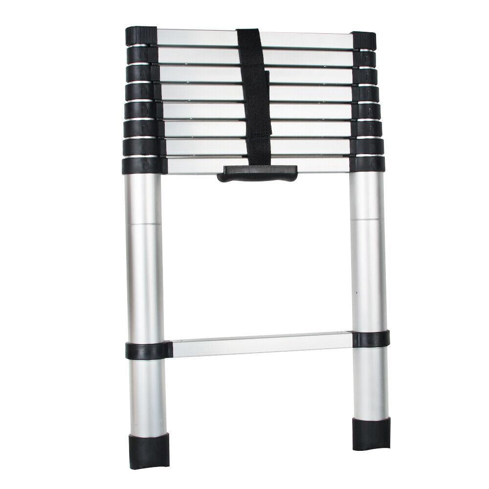 Telescopic Ladder Extension Aluminum Ladder Folding Multi Purpose-Button Retraction Non-Slip Load 330lbs for Household or Outdoor Work no need assembly required Strong stability 8.5FT